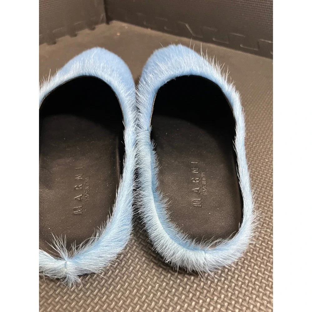Marni‎ Fussbett Sabot Mens 44 US 11 Blue Calf Hair Furry Mules Slides Shoes